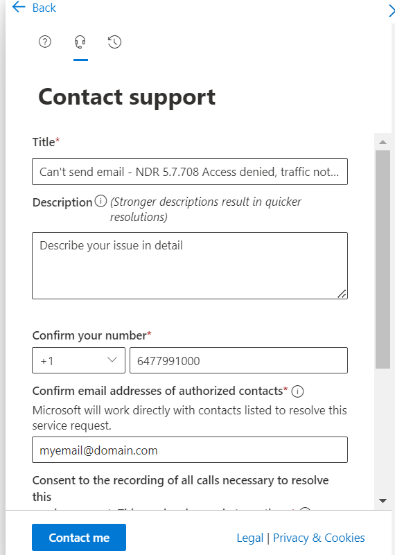 A screenshot of a contact supportDescription automatically generated